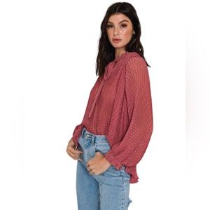 NWT Max Studio Tie Neck Long Sleeve Swiss Dot Pleated Blouse 2X